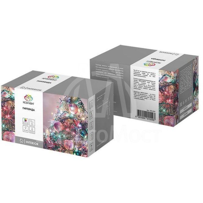 Гирлянда &amp;quot;ТВИНКЛ ЛАЙТ&amp;quot; (с контроллером) встроен. 120LED 15м 10Вт 220В мульти. провод темн.-зел. ПВХ NEON-NIGHT 303-059