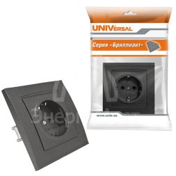 Розетка 1-м СП Бриллиант 16А IP20 с заземл. в сборе графит Universal 7947625-Gr