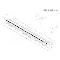 Патч-панель 19дюйм 1U RJ45 кат.6 24 порта Dual IDC ROHS PP3-19-24-8P8C-C6-110D черн. Hyperline 246107
