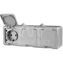 Розетка 3-м ОП Dita 16А IP54 250В с заземл. с сер. крышкой сер. TOKOV LIGHT TKL-DT-R3Z-C06-IP54