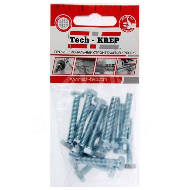 Болт М6х40 с шестигранной головкой цинк. DIN 933 (уп.16шт) класс прочности 8.8. пакет Tech-Krep 102961