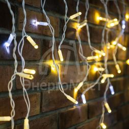 Гирлянда светодиодная &amp;quot;Айсикл&amp;quot; (бахрома) 4.8х0.6м 176LED тепл. бел. 11Вт 220В IP65 эффект мерцания провод бел. ПВХ Neon-Night 255-166