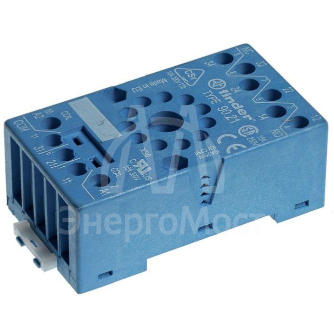 Розетка с винт. клеммами (с зажимной клетью) для реле 60.13 таймера 88.02 модули 99.01 в комплекте металлич. клипса 090.33 син. FINDER 9021SMA