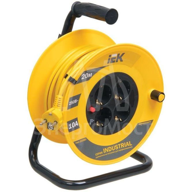Удлинитель на катушке 4х20м с заземл. 10А IP20 УК20 &amp;quot;Industrial&amp;quot; с термозащ. 3х1 IEK WKP14-10-04-20