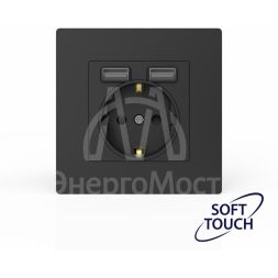 Розетка 1-м СП Pixel IP20 с заземл. с 2-мя заряд. устр. USB тип A+A механизм карбон TOKOV ELECTRIC TKE-PX-R1U2A-C14