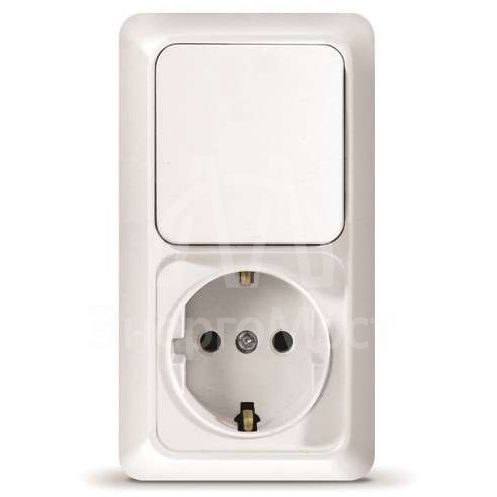 Блок ОП Олимп 1-кл. вык.+ роз. с заземл. верт. бел. UNIVersal О0038