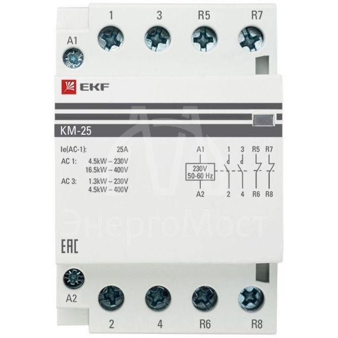 Контактор модульный КМ 25А 2NО+2NC (3 мод.) PROxima EKF km-3-25-22