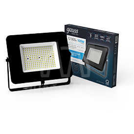 Прожектор светодиодный Qplus ДО 100Вт 6500К IP65 12000лм 175-265В черн. GAUSS 613511100