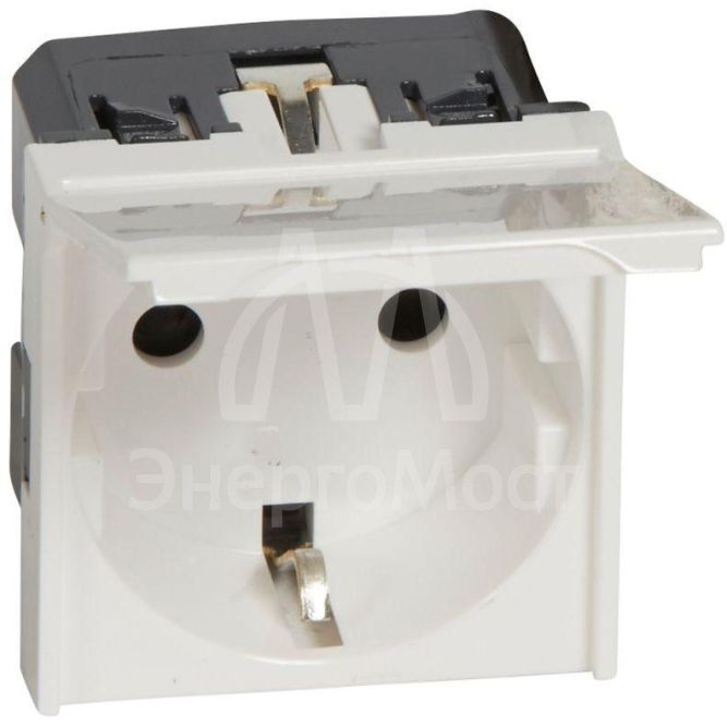 Механизм розетки 1-м СП 2мод. Mosaic 2К+З антибактер. с защ. крышкой с заземл. автомат. клеммы Leg 077219