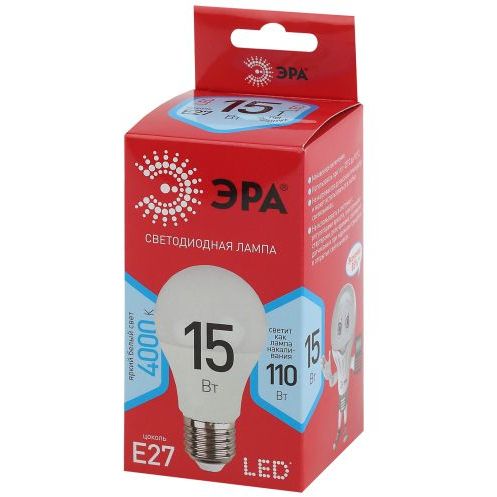 Лампа светодиодная A60-15W-840-E27 R (диод груша 15Вт нейт E27) (10/100/1500) ЭРА Б0046356