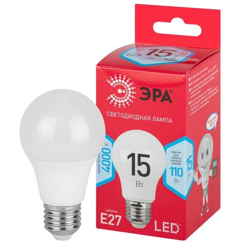 Лампа светодиодная A60-15W-840-E27 R (диод груша 15Вт нейт E27) (10/100/1500) ЭРА Б0046356