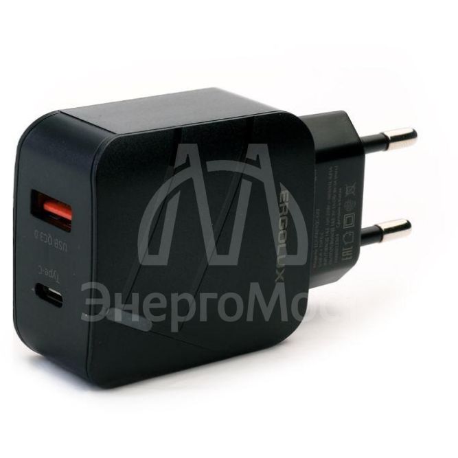 Адаптер сетевой ELX-РA01QC-C02 1USB+1Type C 100-220В 5-9В/3А QC коробка черн. ERGOLUX 15108