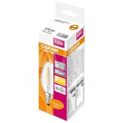 Лампа светодиодная филаментная LED STAR CLASSIC B 40 4W/827 4Вт свеча 2700К тепл. бел. E14 470лм 220-240В прозр. стекл. OSRAM 4058075068353