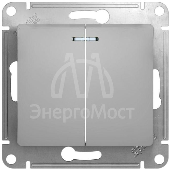 Механизм выключателя 2-кл. СП Glossa 10А IP20 (сх. 5а) 10AX с подсветкой алюм. SchE GSL000353