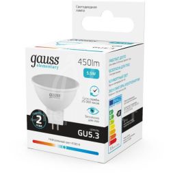 Лампа светодиодная Elementary MR16 5.5Вт 4100К бел. GU5.3 450лм 180-240В Gauss 16526 / 13526