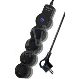 Удлинитель 4х5м ПВС 3х0.75 с защ. шторк. с заземл. IP20 с выкл. 220В 10А 2200Вт черн. КОСМОС YKsm5m-4g-Z-V10A-B