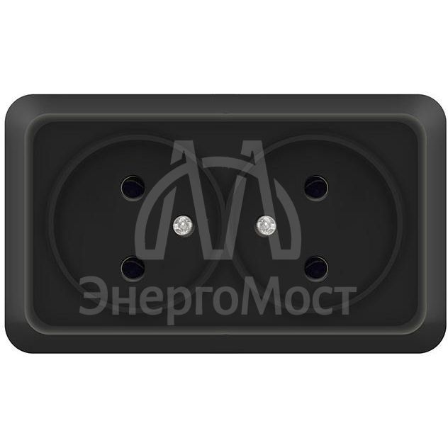 Розетка 2-м ОП Олимп 16А IP20 без заземл. черн. Universal 2215