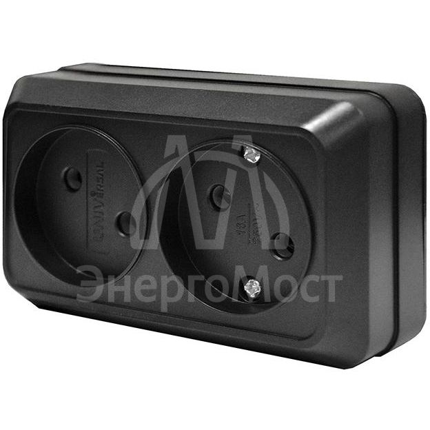 Розетка 2-м ОП Олимп 16А IP20 без заземл. черн. Universal 2215