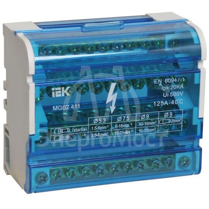 Шина на DIN-рейку в корпусе (кросс-модуль) ШНК 4х11 3L+PEN IEK YND10-4-11-125