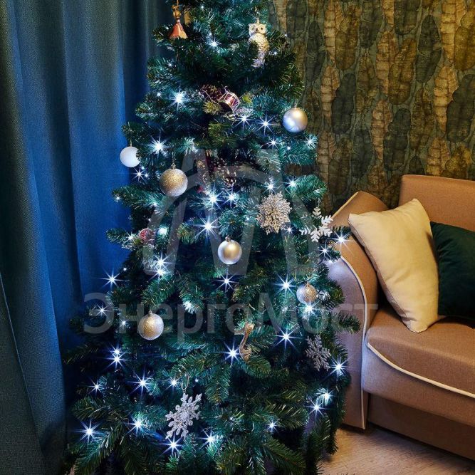 Гирлянда &amp;quot;ТВИНКЛ ЛАЙТ&amp;quot; (с контроллером) встроен. 120LED 15м 10Вт 220В бел. провод темн.-зел. ПВХ NEON-NIGHT 303-055