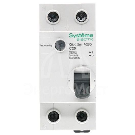 Выключатель автоматический дифференциального тока (АВДТ) 1P+N С 20А 4.5кА 30мА Тип-A 230В City9 Set SE C9D55620