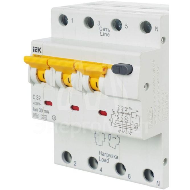 Выключатель автоматический дифференциального тока 4п (3P+N) C 32А 30мА тип A 6кА АВДТ-34 IEK MAD22-6-032-C-30