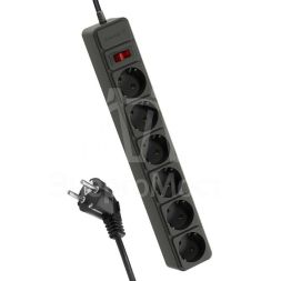 Удлинитель с сетевым фильтром 6х3м с заземл. 16А IP20 3.5кВт с предохранителем 3х1 индикатор сети черн. КОСМОС FKsm3m-6g(B)16A