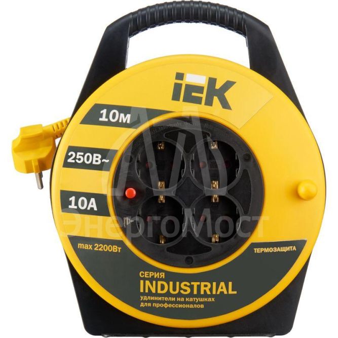 Удлинитель на катушке 4х10м с заземл. 10А IP20 УК10 &amp;quot;Industrial&amp;quot; с термозащ. 3х1 IEK WKP14-10-04-10