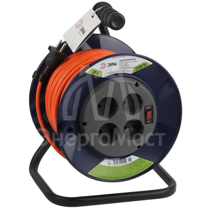 Удлинитель силовой RPx-4s-2x1.0-30m на пластик. катушке б/з 4гнезда 30м ПВС 2х1 Эра Б0046843