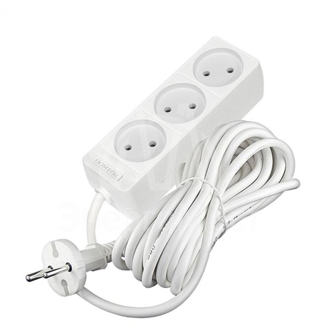 Удлинитель 3х7м без заземл. 10А IP20 2.2кВт ПВС 2х1 бел. DOMTOK 2353