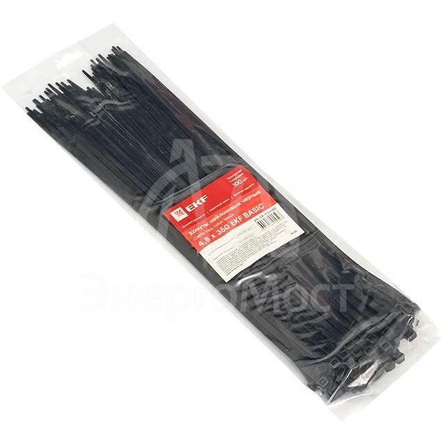 Хомут кабельный 4.8х350 нейл. черн. (уп.100шт) EKF plc-cb-4.8x350