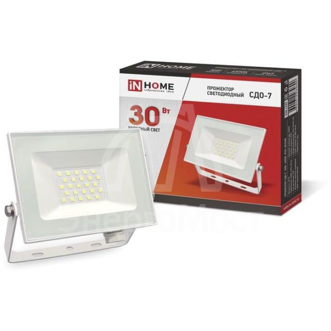 Прожектор светодиодный СДО-7 30Вт 6500К IP65 2700лм 230В бел. IN HOME 4690612034690