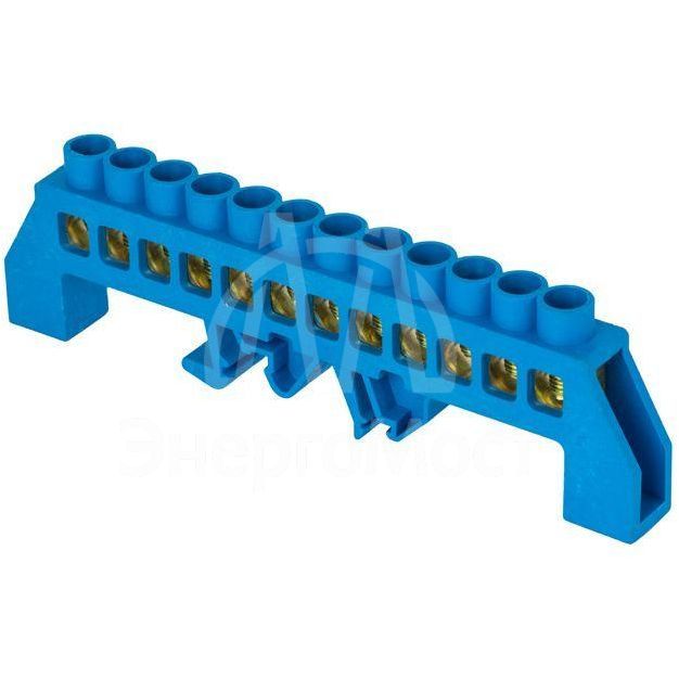 Шина нулевая N 8х12 12 отвер. латунь син. нейлоновый корпус комбинированный PROxima EKF sn0-125-12-dn