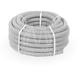 Труба гофрированная ПВХ d32мм с протяжкой сер. (уп.25м) Строитель PR.033225