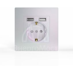 Розетка 1-м СП Pixel IP20 с заземл. с 2-мя заряд. устр. USB тип A+A механизм перламутр. TOKOV ELECTRIC TKE-PX-R1U2A-C04