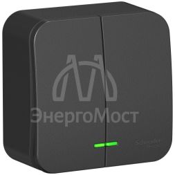 Выключатель 2-кл. ОП Blanca 10А IP20 (сх. 5) 250В с подсветкой с изолир. пластиной антрацит SE BLNVA105116