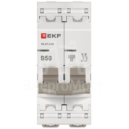 Выключатель автоматический 2п B 50А 4.5кА ВА 47-63N PROxima EKF M634250B