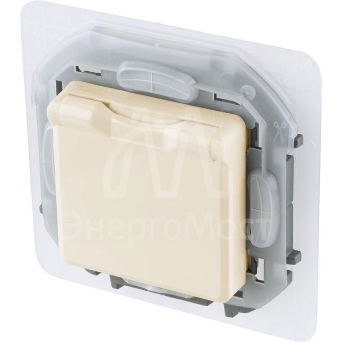 Розетка 1-м СП Inspiria 16А IP44 250В 2P+E защ. шторки с крышкой немецк. стандарт сл. кость Leg 673741