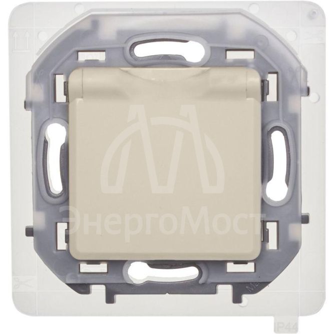 Розетка 1-м СП Inspiria 16А IP44 250В 2P+E защ. шторки с крышкой немецк. стандарт сл. кость Leg 673741