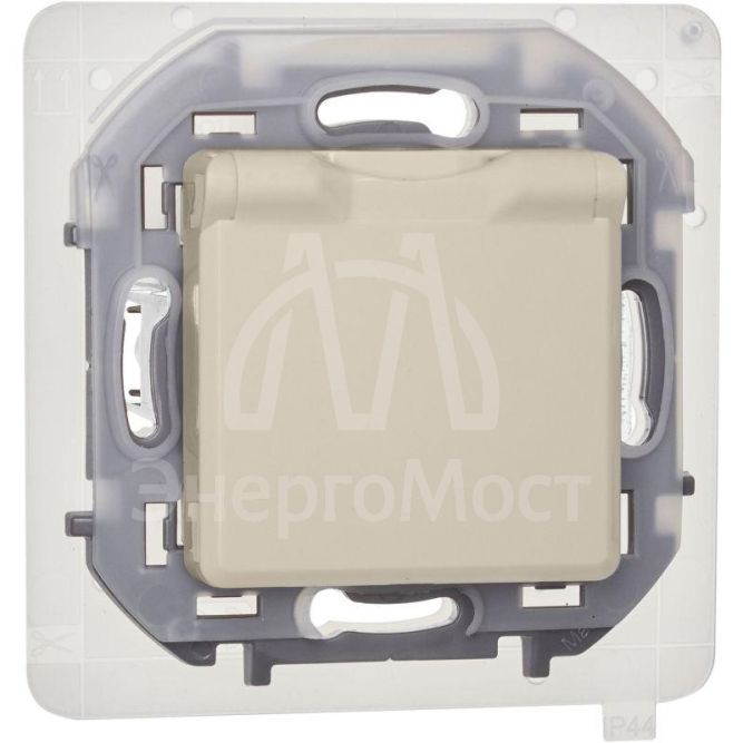 Розетка 1-м СП Inspiria 16А IP44 250В 2P+E защ. шторки с крышкой немецк. стандарт сл. кость Leg 673741