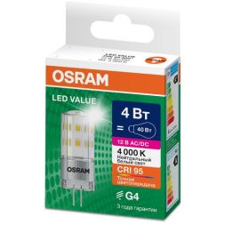 Лампа светодиодная LED G4 Value LVPIN40 4W/940 CRI95 4Вт 4000К 460лм капсульная прозр. G4 12-12В OSRAM 4610590510276