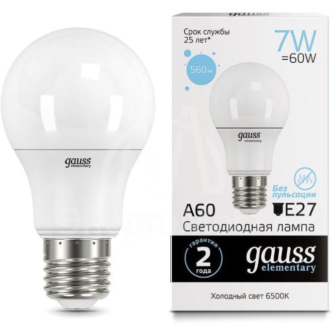 Лампа светодиодная Elementary A60 7Вт E27 560лм 6500К Gauss 23237A