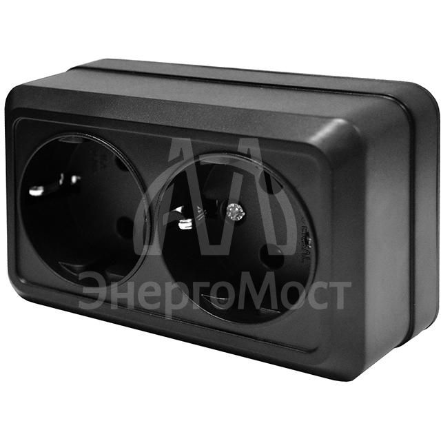 Розетка 2-м ОП Олимп 16А IP20 с заземл. черн. Universal 2216