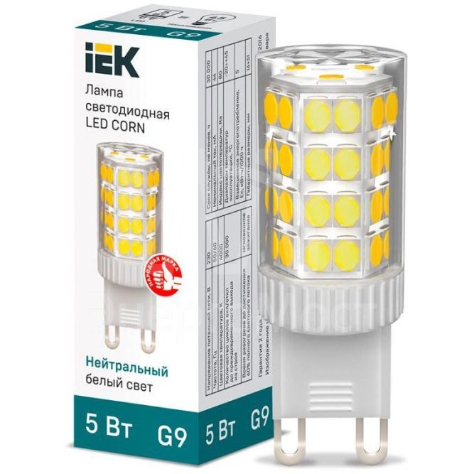 Лампа светодиодная CORN 5Вт капсула 4000К G9 230В керамика IEK LLE-CORN-5-230-40-G9