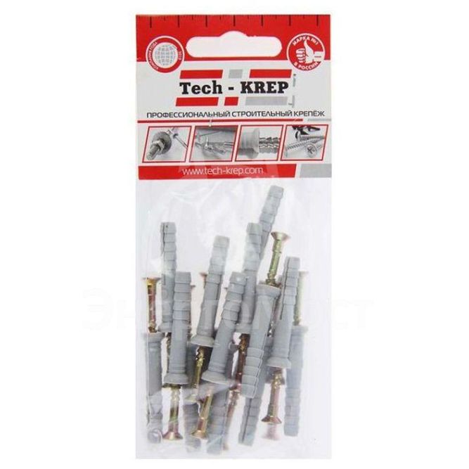 Дюбель-гвоздь 6х40 с потайной манжетой полипропилен (уп.16шт) пакет Tech-Krep 102943