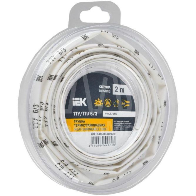 Трубка термоусадочная ТТУ нг-LS 6/3 бел. (уп.2м) IEK UDR12-006-003-002-K01-T