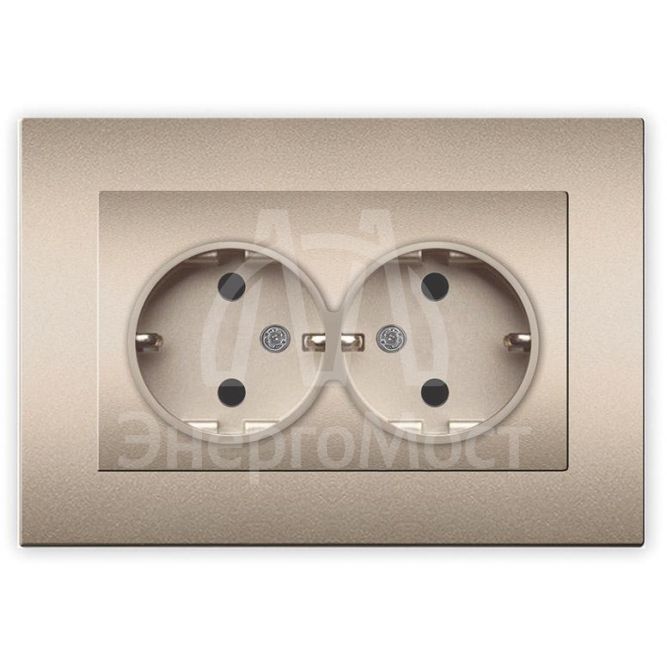 Розетка 2-м СП Афина 16А IP20 с заземл. в сборе шампань Universal A0128-Br