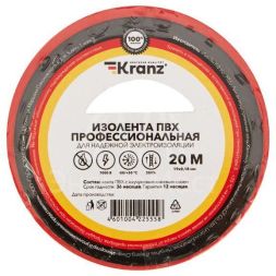 Изолента ПВХ профессиональная 0.18х19мм х 20м красная (уп.10шт) Kranz KR-09-2804