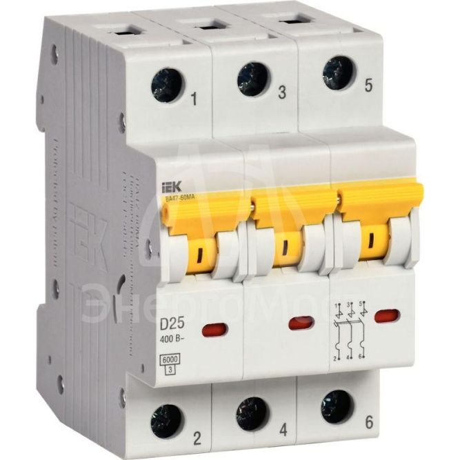 Выключатель автоматический модульный 3п D 25А 6кА ВА47-60МА без тепл. расцеп. KARAT IEK MVA33-3-025-D
