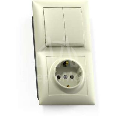 Блок СП БКВР-412 Селена (2-кл. выкл. + розетка с заземл.) сл. кость Кунцево 8177